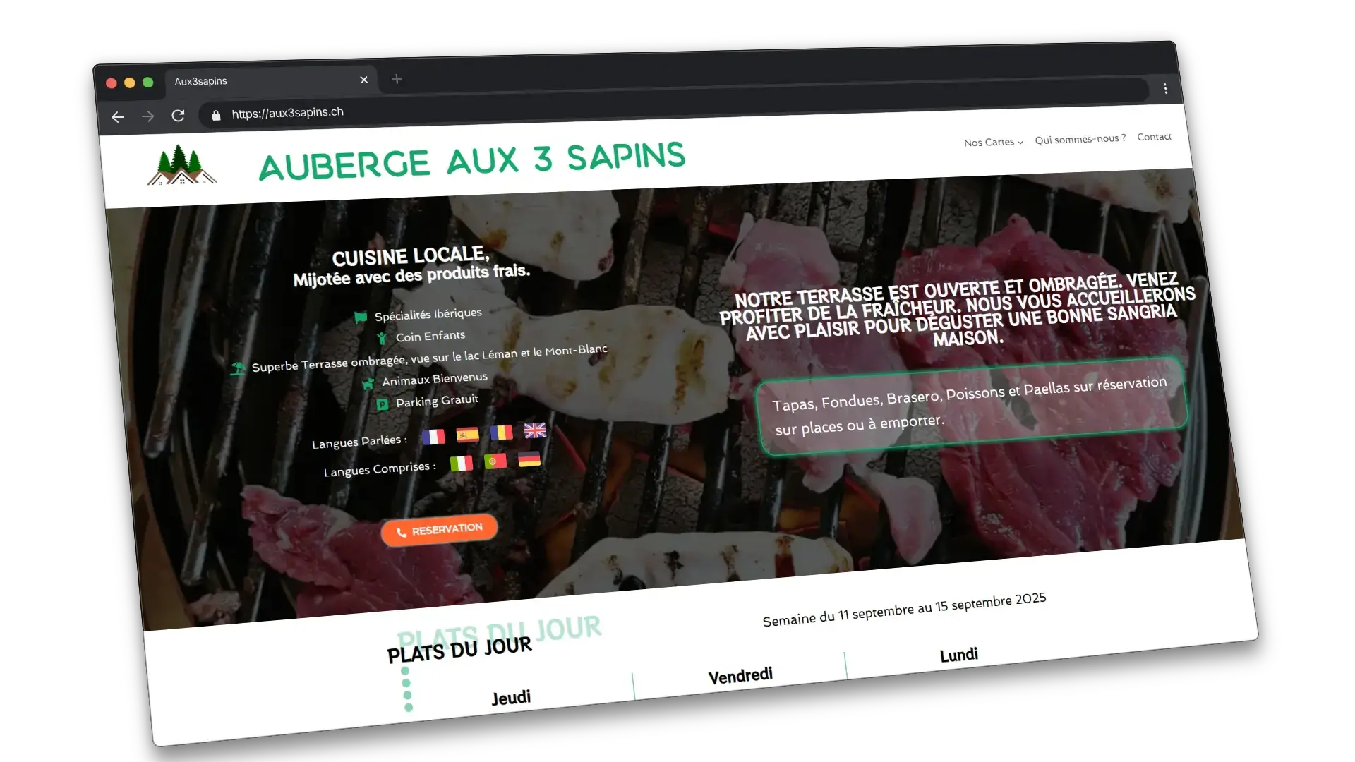 La page d'accueil du site : Auberge aux 3 Sapins