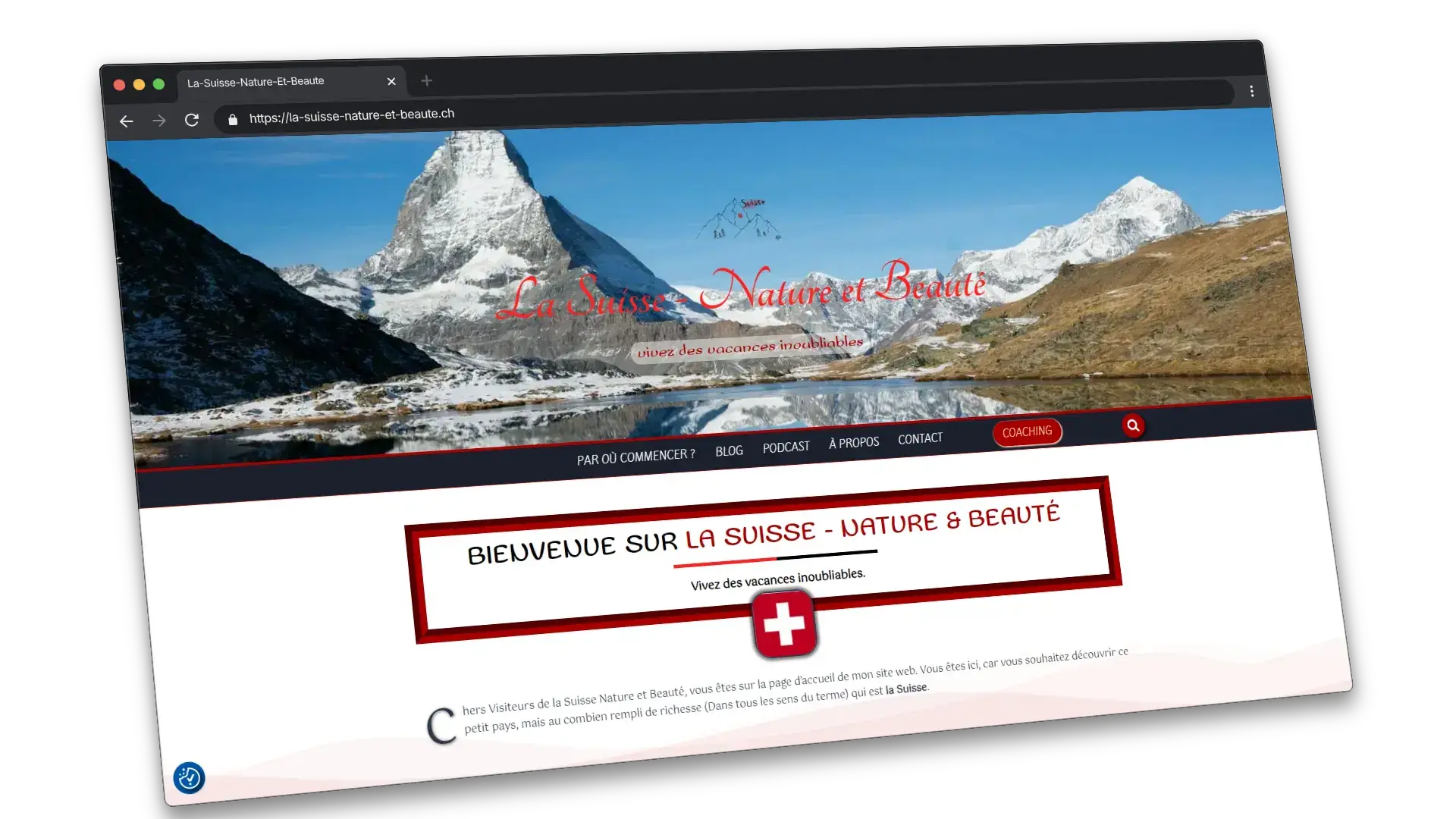 La page d'accueil du site : La Suisse - Nature & Beauté